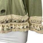 ZARA  Green Crochet Fringe Trim Button Front Pockets Long Sleeve Jacket Size XS Photo 2