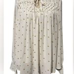 Kaari Blue  size medium women’s blouse ivory with decorative shell fan dot lined Photo 11