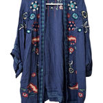 Curations Size XS/S Embroidered Boho Kimono Topper Cardigan Open Front Peasant Blue Photo 0