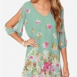 Lulus Exclusive Shifting Dears Sage Green Floral Print Dress Open Sleeves Size M Photo 0