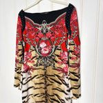 Roberto Cavalli  Red and Black Long Sleeve Silk Dress Photo 8