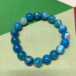Blue Striped Agate Natural Stone 10mm Beads Stretchable Bracelet 7" Photo 1