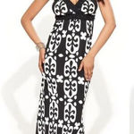 INC Beaded Crochet Geometric Print Maxi Dress Empire Waist black white X-small Photo 0