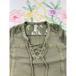 American Rag Womens Olive Green Lace-Up Long Sleeve Waffle Knit Top XS Photo 5