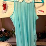 Divided Pearl Detail Peter-Pan Collar  Aqua Blue Photo 0