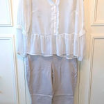 H&M Set ivory films sheer top & Old Navy khaki side zip chinos Photo 0
