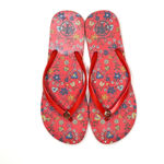 Tory Burch Rubber Flip Flop Thongs in Red Floral Size 11 Photo 3