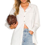 Free People Oxford Dreams Shirt Brown Stitch White Combo Fringe Size Small Photo 0