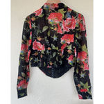 Bebe  Rose Floral Corset Top Size 6 Collar Black Soft Goth Fairy Grunge Baddie Photo 2