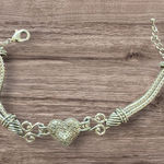 Lia Sophia  Love Dust Bracelet Pave Crystal Heart Silver Tone Braided Chain Photo 0