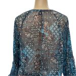 Haver London Women's Sheer Crop Top Blue Patterned with Gold Fleck Size Large Black Photo 2