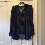 Free People  The Best Navy Button Front Lace Back Blouse Size Large Photo 5