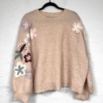 Boundless North Pink Fuzzy Floral Embroidered Crew Neck Sweater Womens L Grandma Size L Photo 0