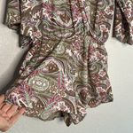 Elan  Sanibel Beach Romper Tan Pink Paisley Shorts One Piece Vacation Resortwear Photo 3