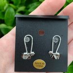 NEW Black & Silver Flower Earrings w/ Rhinestone for Pierced Ears Photo 2