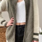 Boutique Army Green And White Cardigan Jacket Photo 1