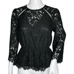 EXPRESS  Shirt Women Small Black Sheer Lace Peplum Blouse Party Cocktail Festival Photo 0