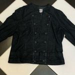 Vintage Y2K AMX Cropped Denim Jacket Military Style Dark Wash Navy Blue 00s sz L Black Size L Photo 0