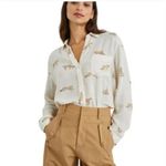 Rails Charli Shirt Women White Playful Cheetahs Print Linen Blend Button Medium Photo 1