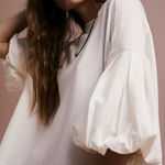 Free People We The  Blossom Tee Sz L White Oversized Puff Sleeve Boho Top Grunge Photo 0