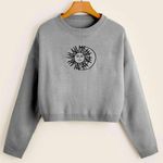 SheIn Grey Sun & Moon Embroidery Cropped Sweater Photo 0