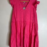 Antonio Melani  Large Pink V Neck Flutter‎ Sleeve A Line Linen Blend Dress CP Photo 0