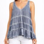 American Eagle  Y2K Tiered Cotton Swing Babydoll Tank Faded Indigo Blue Size XS Photo 0