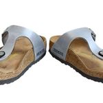 Birkenstock Gizeh Silver Birko-Flor Faux Vegan Leather Slip-On Thong Sandals Photo 2