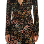 ASOS Floral Burnout Velvet Dress V-Neck Ruched Long Sleeves EUC Size 4 Photo 0