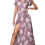 Lulus NWT Lulu’s Heart of Marigold Dusty Lavender Floral Print Wrap Maxi Dress Sz M Photo 0