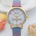 Hello Gorgeous Multi Color Glitter Analog Leather Band Wristwatch Pink Photo 0