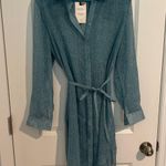 Chico's NWT Herringbone Long Sleeve Sheer Shirt Dress Turquoise Blue Women's 1 Photo 0