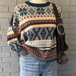 Bonjour Vtg Women’s Nordic Fair Isle Print Crewneck Sweater Grandpacore Comfy Size XL Photo 0
