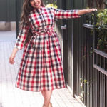 Dainty Jewells Plaid Checkered Midi Dress Circle Skirt Pin Up‎ Modest Sz S Red Photo 0