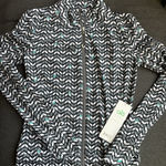 Alo Yoga NWT Warrior 3 Full Zip Jacket White Teal Black Chevron Geometric Size S Photo 0