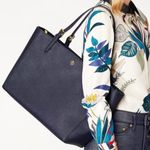 Tory Burch Large York Navy Blue Saffiano Leather Buckle Tote Bag Shoulder Purse Photo 0