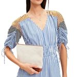 Loft MP Striped Tied Puff Sleeve Midi Dress Beach Nautical Spring Casual Party Photo 2
