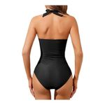 Women's Halter Black Swimsuit Sweetheart Ruched Mesh Vintage NWT Size XXL #6985 Photo 2