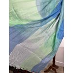 Blue & Green Lightweight Plaid Gauze Scarf Frayed Edges Coastal Boho Layer Photo 3
