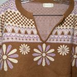 Altar'd State Floral Sweater Brown Lavender Geometric V Neck Long Sleeve Knit Photo 1