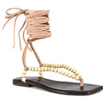 Jeffrey Campbell NEW ‎ Xeniah Sandals Size 8 Natural Beaded Lace Up Boho Flats Photo 0