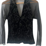 J.R. Nites By Caliendo Vintage 90s Y2K Black Velvet Top Mesh Sleeves and Back Size 10 Photo 0