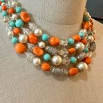 Blue Orange beaded triple strand vintage necklace Photo 1