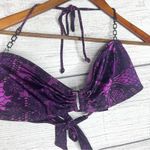 Attention NWT Purple & Black Floral Lace Print Chain Halter Bikini Top Size XL Photo 4