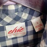 Chic Comfort Gingham Plaid Button Down Shirt Blue Ivory Small Long Sleeve Photo 8