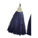 Long Funky Tassel Chandelier Silver Dangle Party Earrings Navy Fringe Fish hook Blue Photo 1