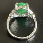 Women green jade S925 silver ring size 7.5 Photo 3