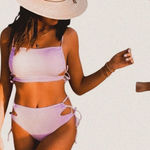 l*space L* Swim Rafaella lilac purple strappy tie up side bikini top small new Photo 0