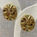 Vtg Sarah Coventry Gold Tone Oval Earrings Multicolor Stones Signed Clip on Photo 0