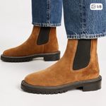 STAUD  Dutch Chelsea Boots Brown Suede with White Stitching Photo 0